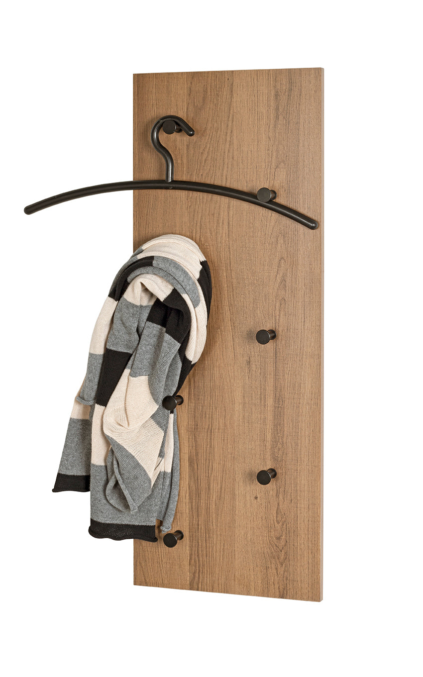 HAKU Möbel Wandgarderobe aus MDF kratzbeständig in Braun 80 x 5 x 30 cm in Eiche, Schwarz