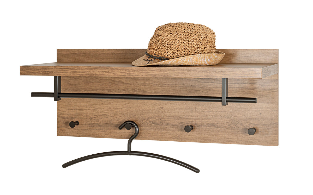 HAKU Möbel Wandgarderobe aus MDF kratzbeständig in Braun 75 x 26 x 30 cm in Eiche, Schwarz