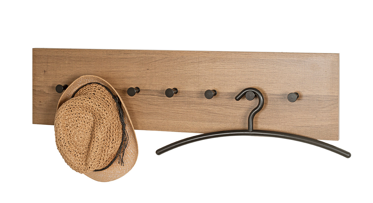 HAKU Möbel Wandgarderobe aus MDF kratzbeständig in Braun 80 x 5 x 20 cm in Eiche, Schwarz