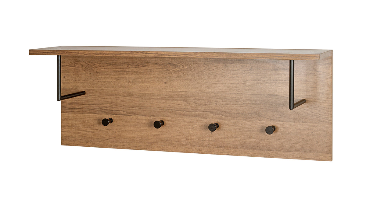 HAKU Möbel Wandgarderobe aus MDF kratzbeständig in Braun 80 x 20 x 30 cm in Eiche, Schwarz