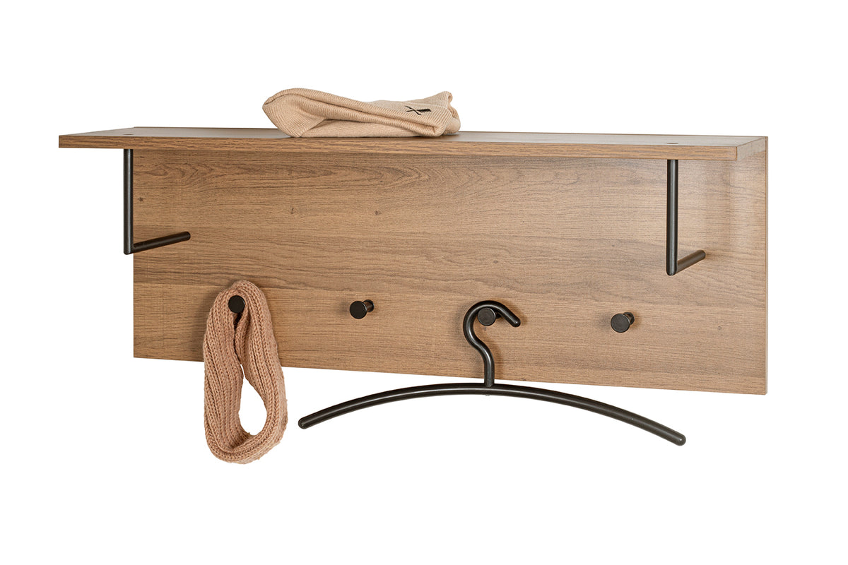 HAKU Möbel Wandgarderobe aus MDF kratzbeständig in Braun 80 x 20 x 30 cm in Eiche, Schwarz
