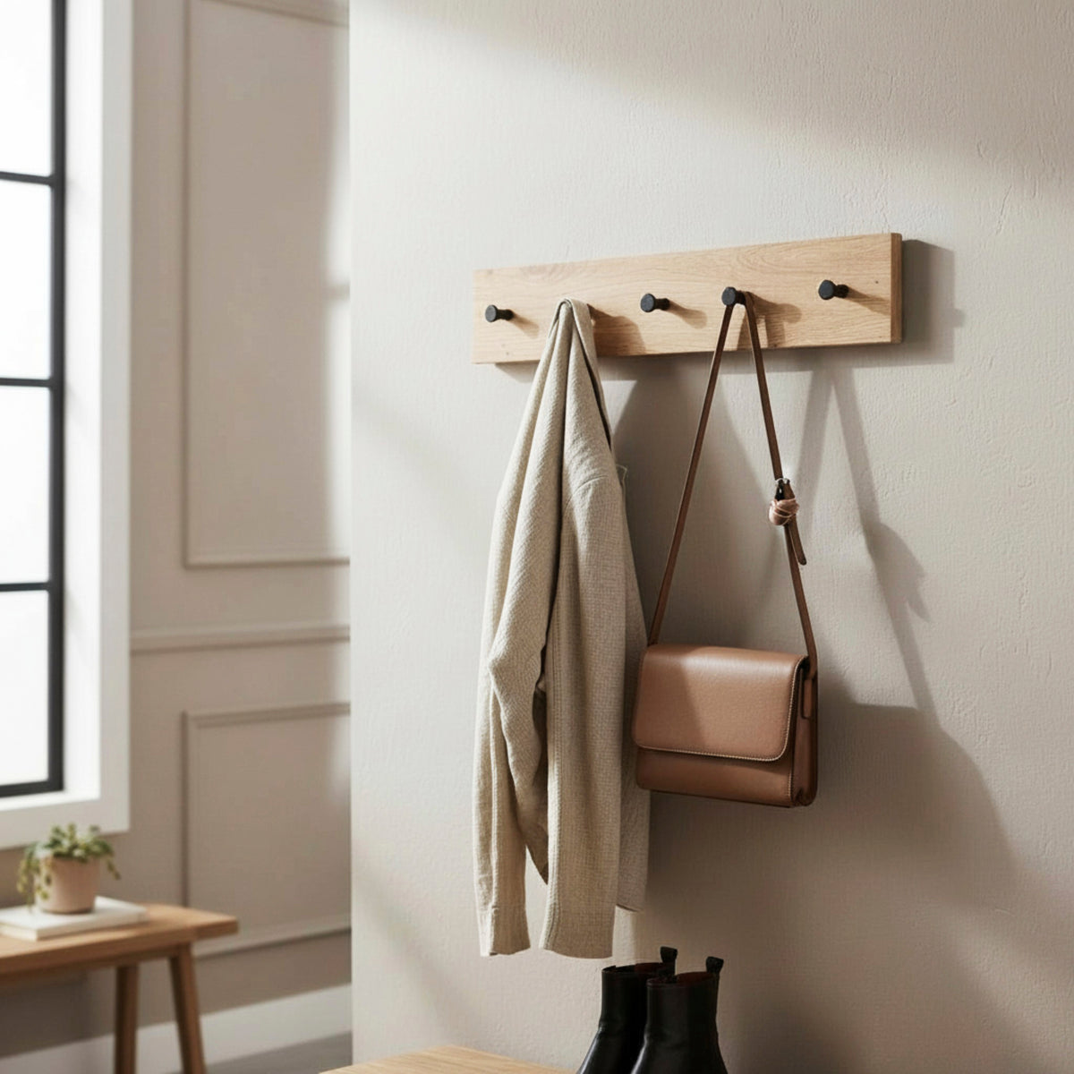 HAKU Möbel Garderobenleiste aus MDF kratzbeständig in Braun B 35-60 cm H 12 cm, 60 x 5 cm, H 12 cm in Eiche, Schwarz (Eiche hell)