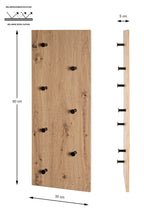 HAKU Möbel Wandgarderobe aus MDF kratzbeständig in Braun 80 x 5 x 30 cm in Eiche, Schwarz (Eiche hell)