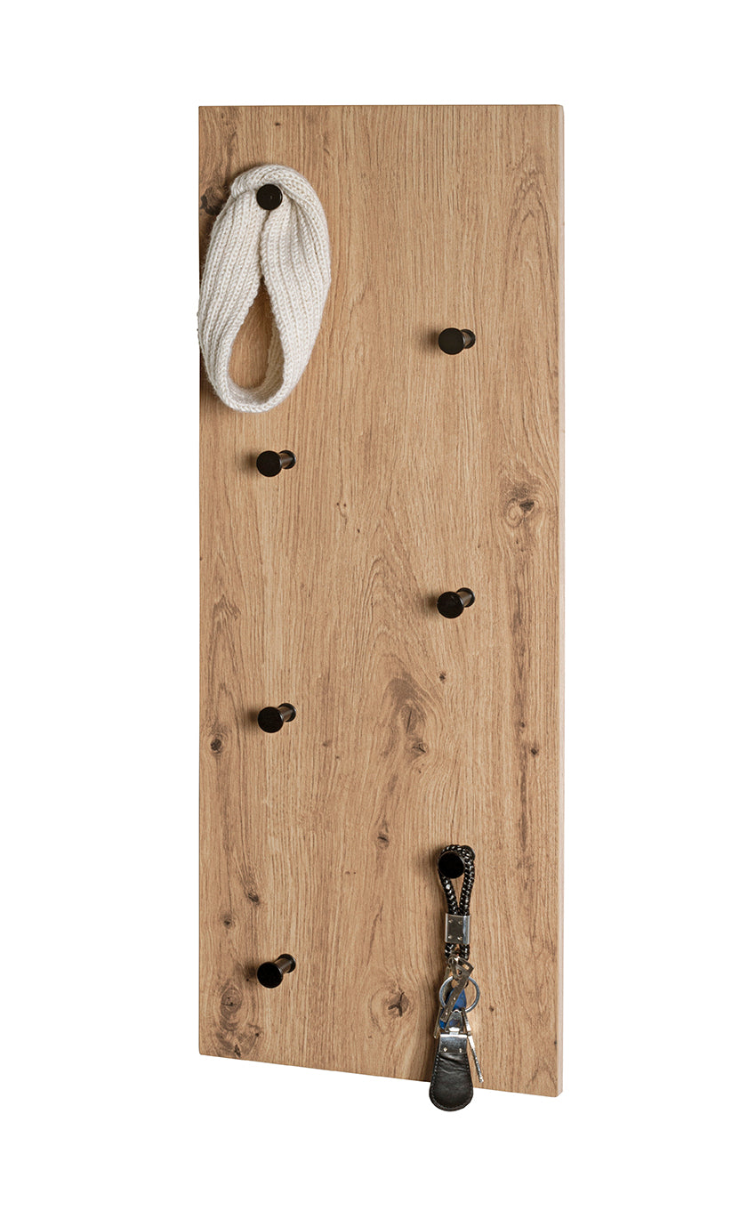 HAKU Möbel Wandgarderobe aus MDF kratzbeständig in Braun 80 x 5 x 30 cm in Eiche, Schwarz (Eiche hell)