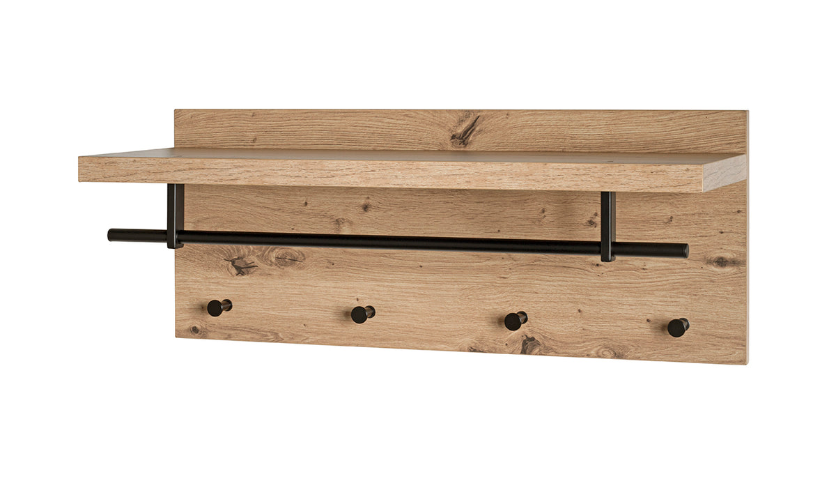 HAKU Möbel Wandgarderobe aus MDF kratzbeständig in Braun 75 x 26 x 30 cm in Eiche, Schwarz (Eiche hell)