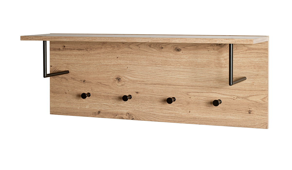 HAKU Möbel Wandgarderobe aus MDF kratzbeständig in Braun 80 x 20 x 30 cm in Eiche, Schwarz (Eiche hell)