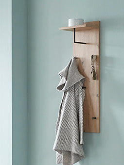 HAKU Möbel Wandgarderobe aus MDF kratzbeständig in Braun 30 x 20 x 100 cm in Eiche, Schwarz (Eiche hell)
