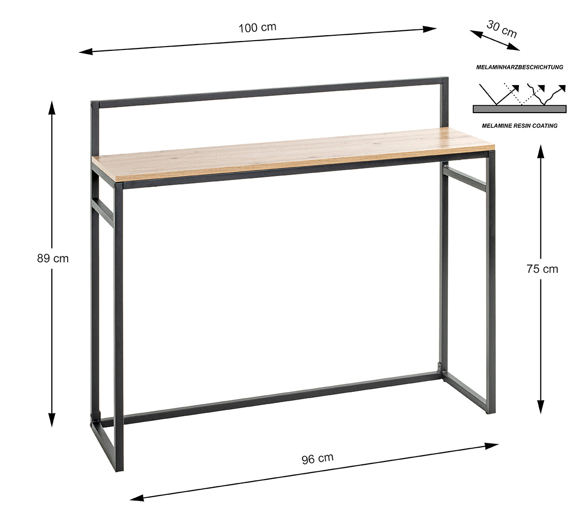 HAKU Möbel Konsole aus MDF kratzbeständig in Braun 100 x 30 x 89 cm