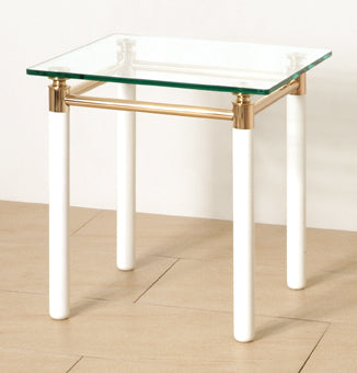 HAKU Möbel Beistelltisch aus Massivholz mit Glas in Weiss 42 x 42 x 44 cm