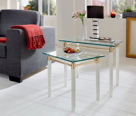 HAKU Möbel Beistelltisch aus Massivholz mit Glas in Weiss 42 x 42 x 44 cm