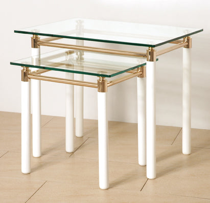 HAKU Möbel Beistelltisch aus Massivholz mit Glas in Weiss 42 x 42 x 44 cm