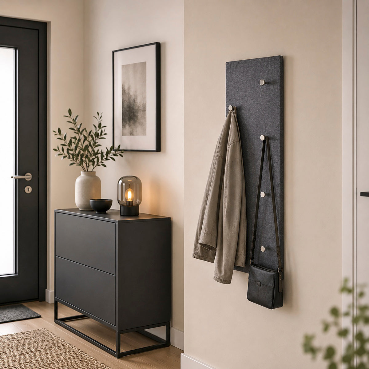 HAKU Möbel Wandgarderobe aus MDF 80 x 6 x 30 cm in Chrom, Granitoptik