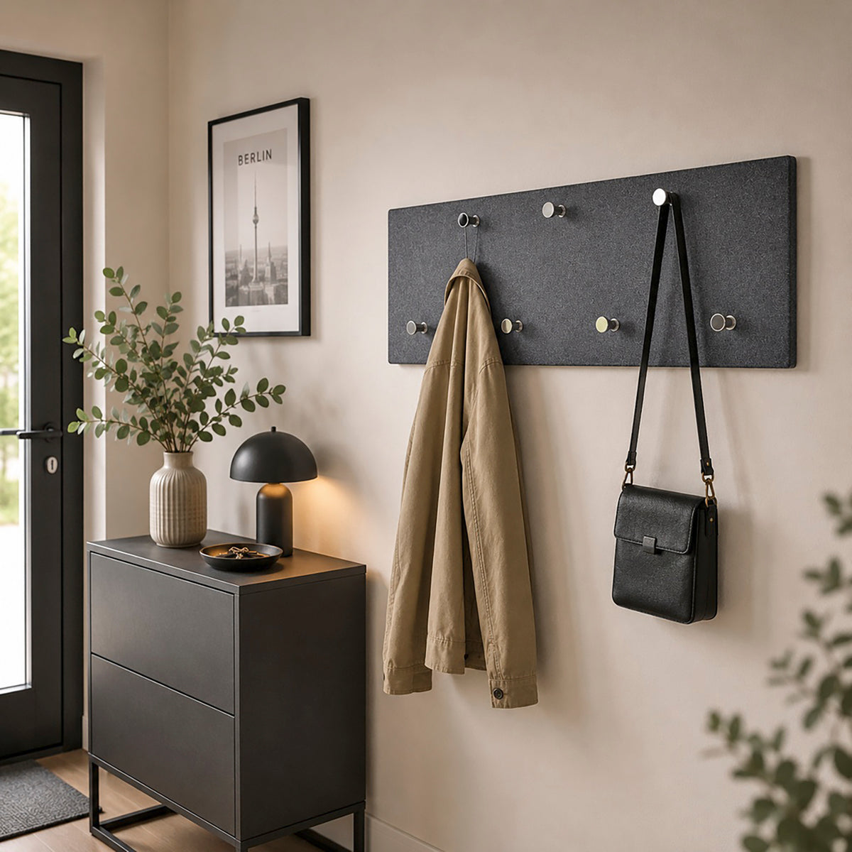 HAKU Möbel Wandgarderobe aus MDF 80 x 6 x 30 cm in Chrom, Granitoptik