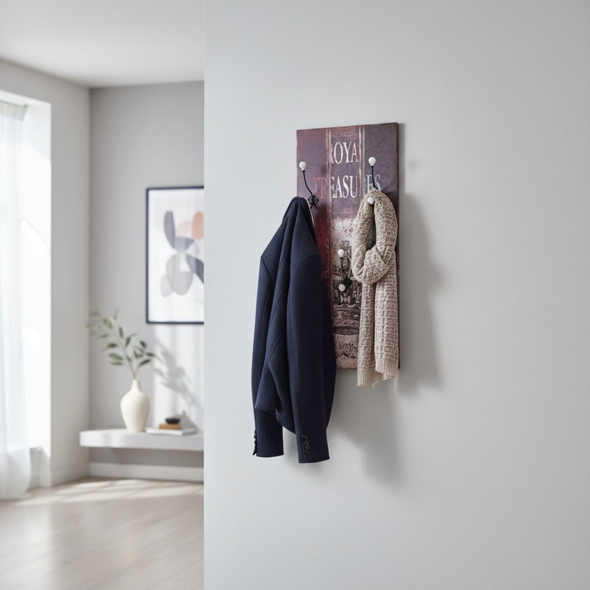 HAKU Möbel Wandgarderobe aus MDF Motiv Schriftzug in Grau 45 x 12 x 100 cm