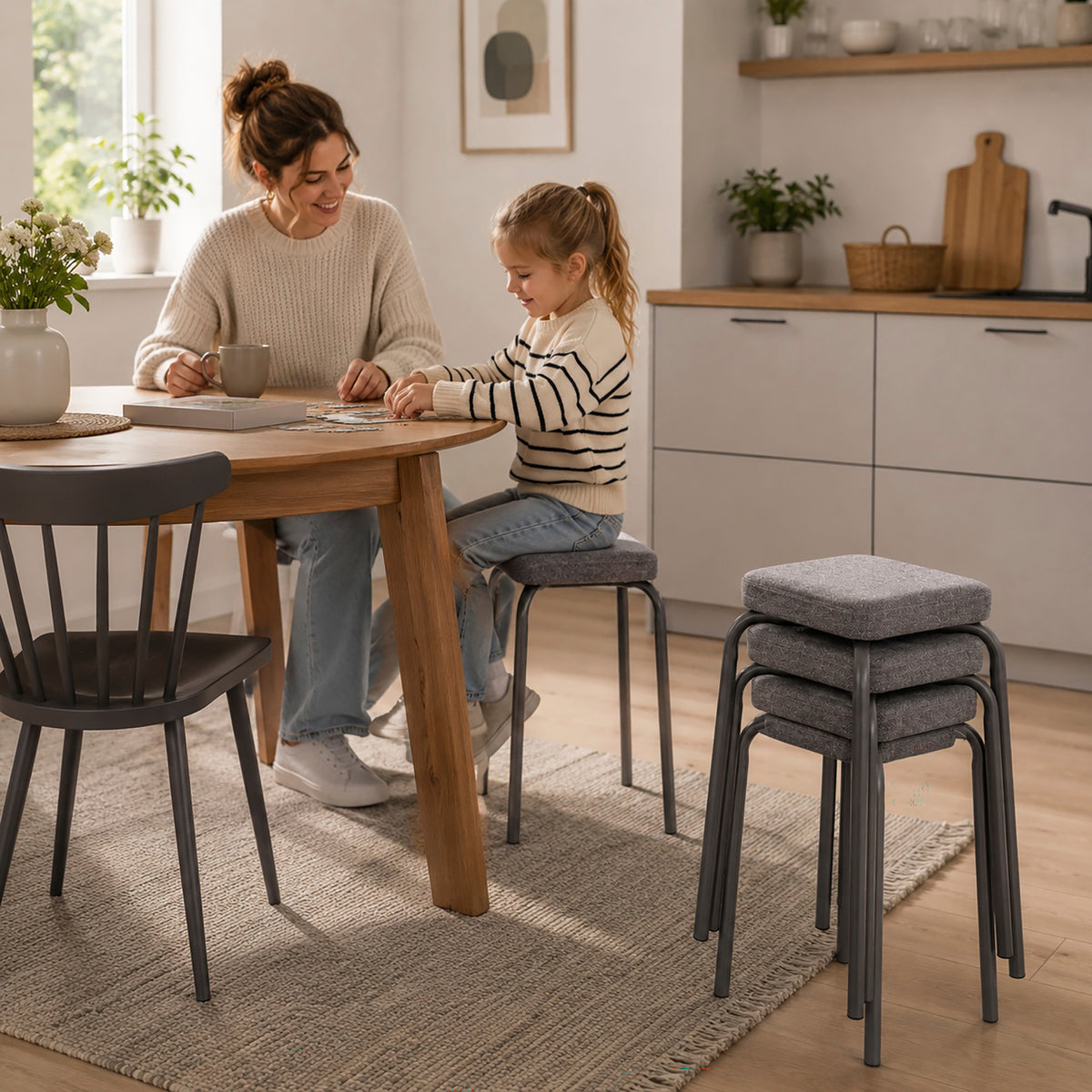 HAKU Möbel Stapelhocker aus Textil in Anthrazit