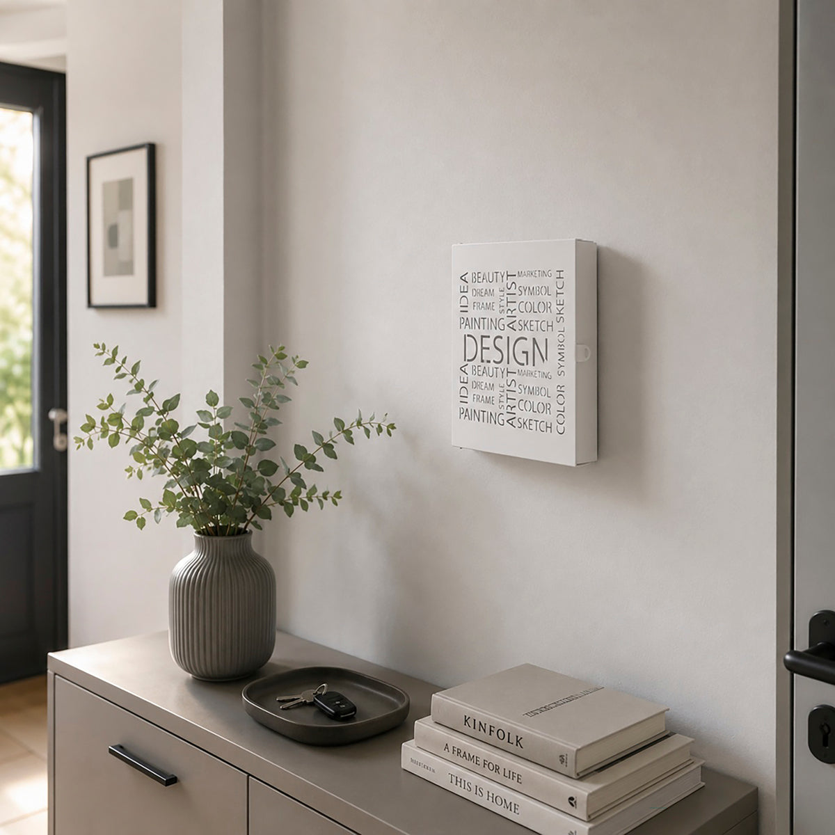 HAKU Möbel Schlüsselkasten aus Metall Motiv Schriftzug in Weiss