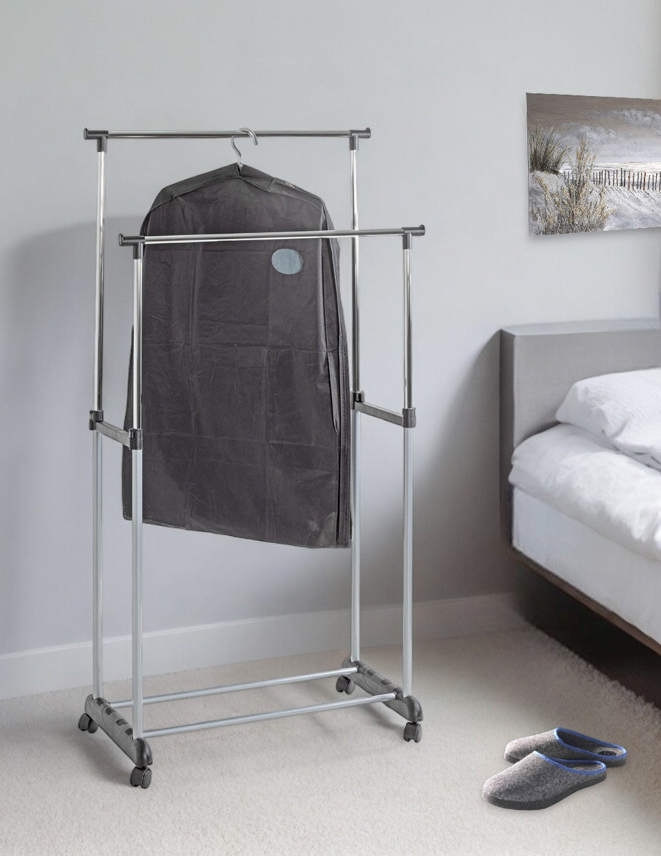 HAKU Möbel Rollgarderobe aus Metall höhenverstellbar in Grau