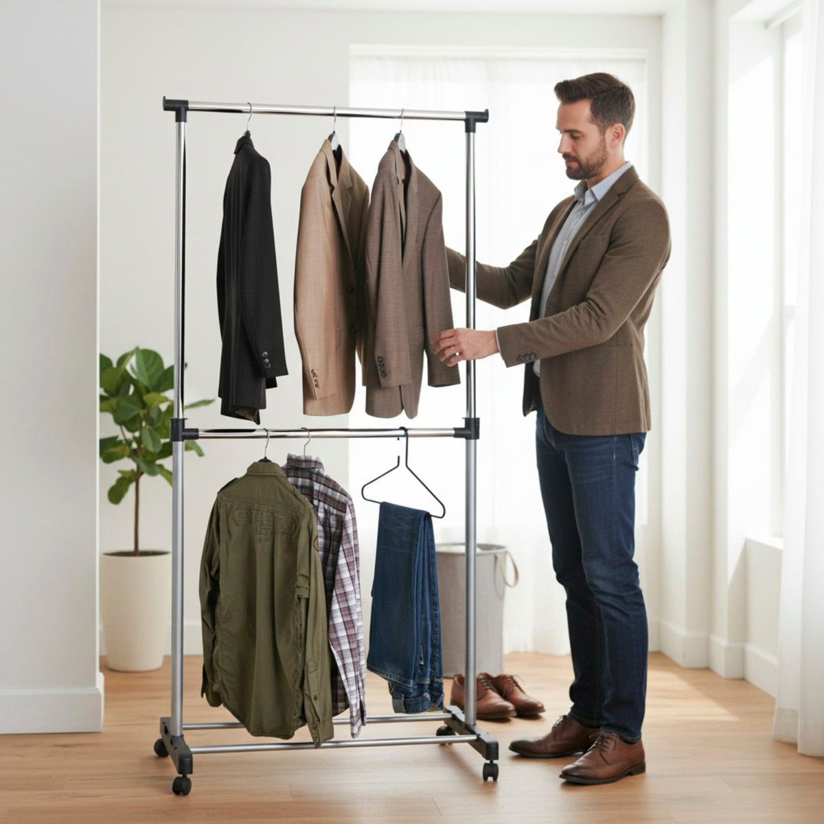 HAKU Möbel Rollgarderobe aus Metall höhenverstellbar in Grau