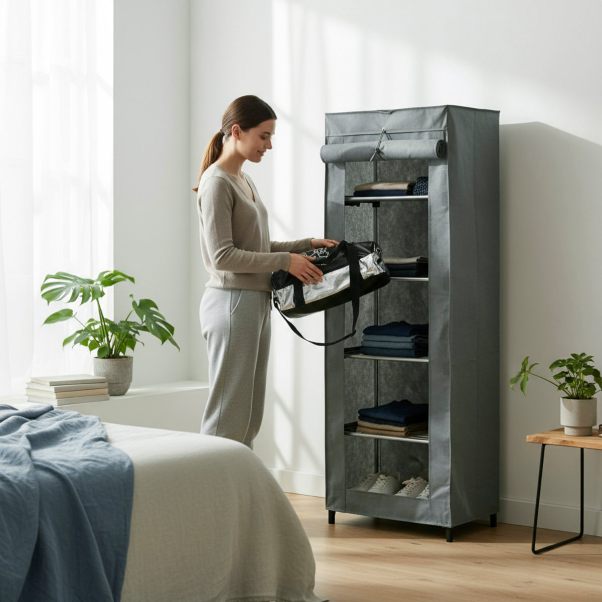 HAKU Möbel Stoffschrank aus Textil in Grau