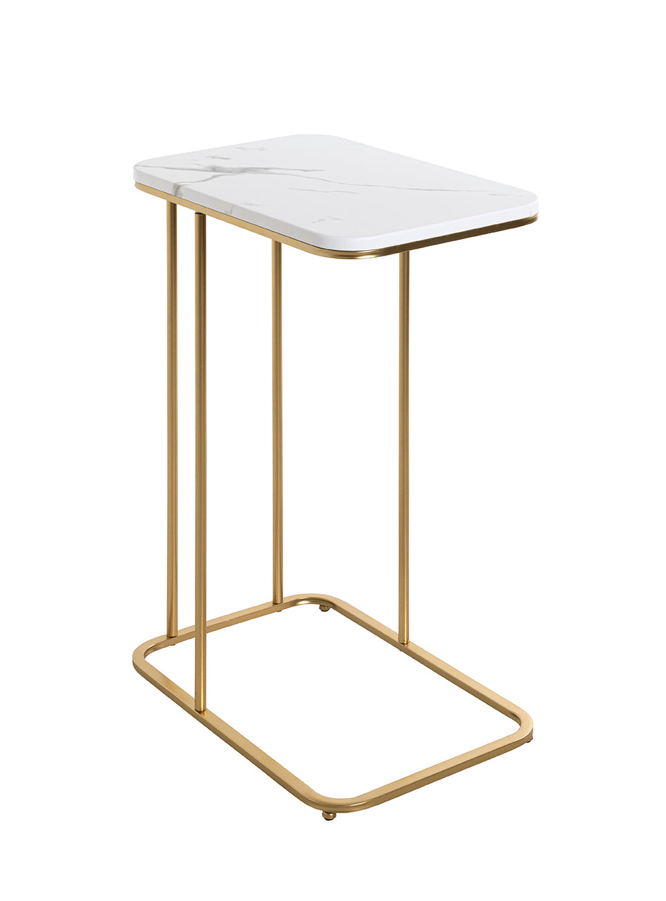 HAKU Möbel Beistelltisch aus Metall C-Gestell in Gold, Marmoroptik