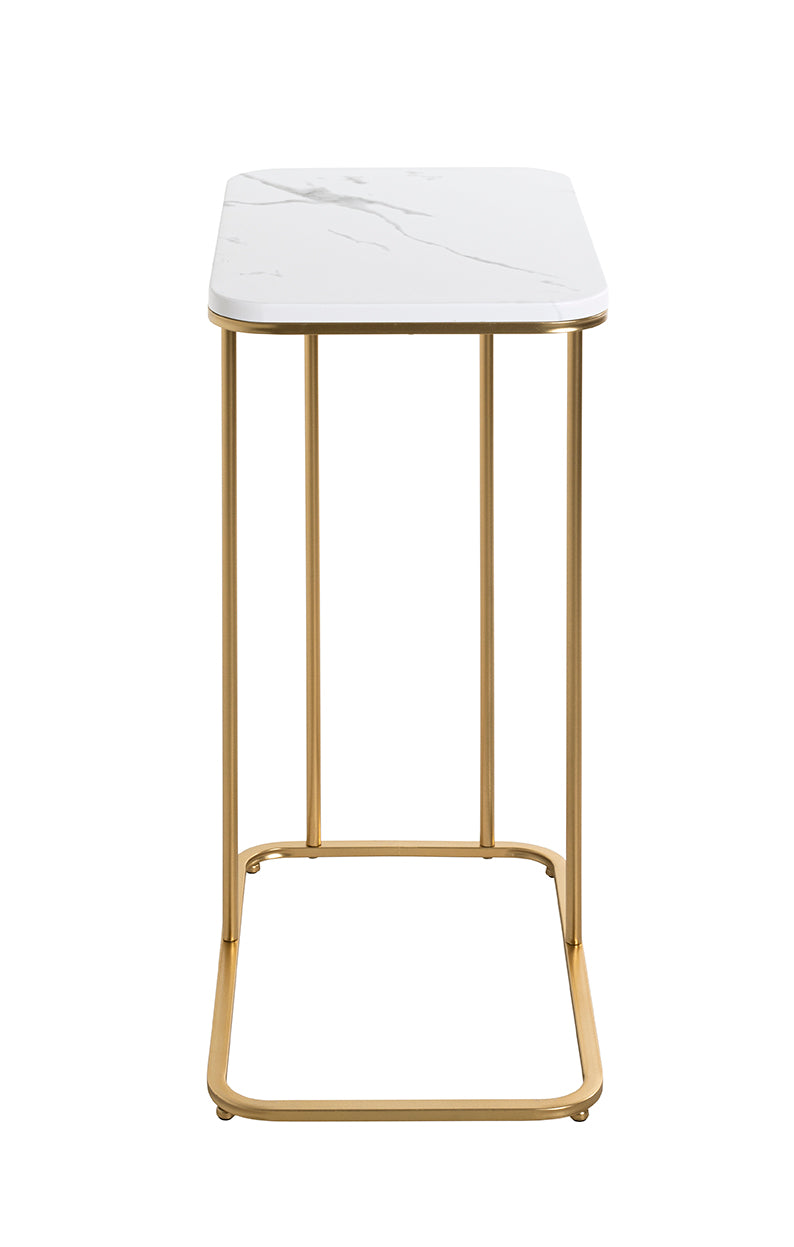 HAKU Möbel Beistelltisch aus Metall C-Gestell in Gold, Marmoroptik