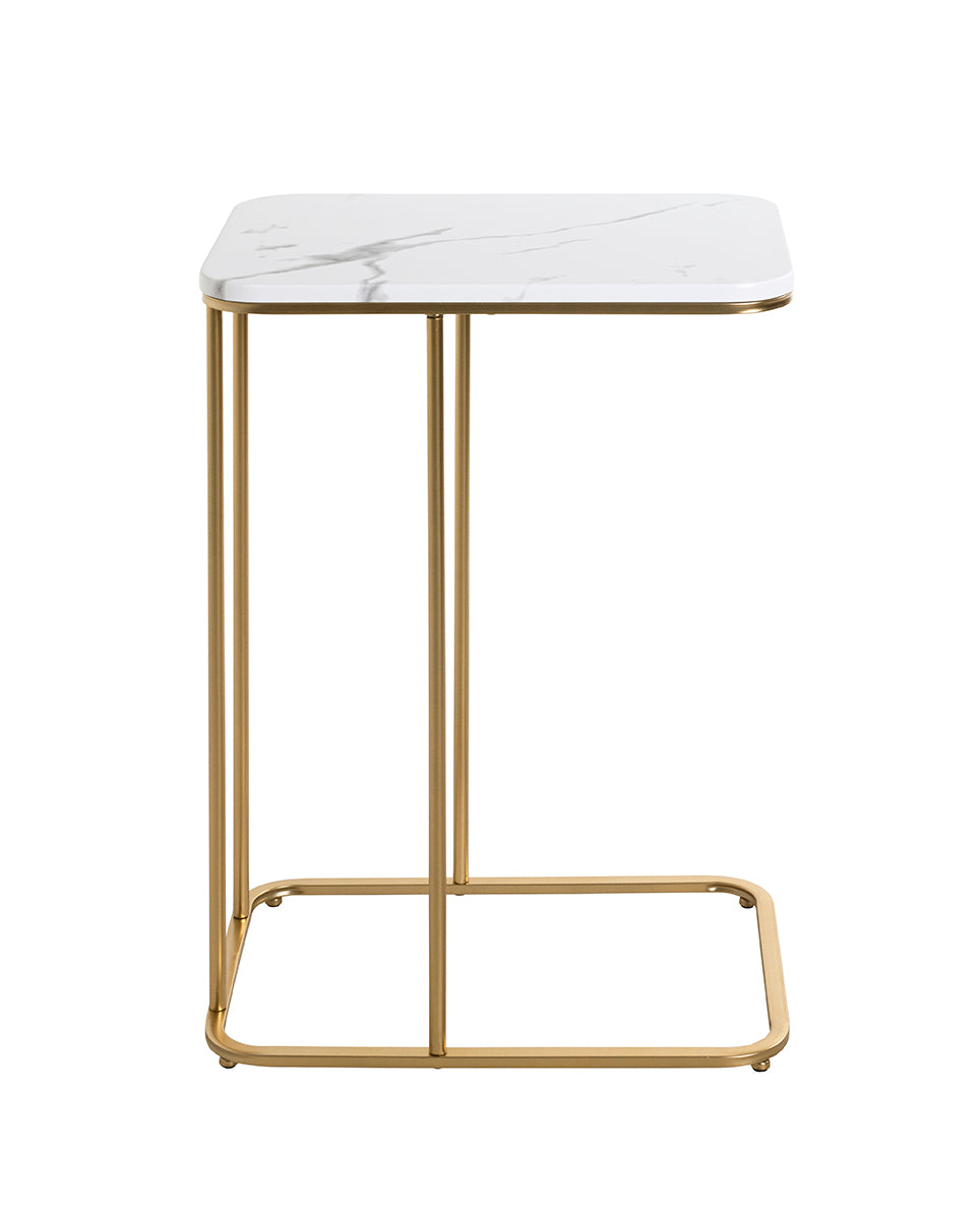 HAKU Möbel Beistelltisch aus Metall C-Gestell in Gold, Marmoroptik