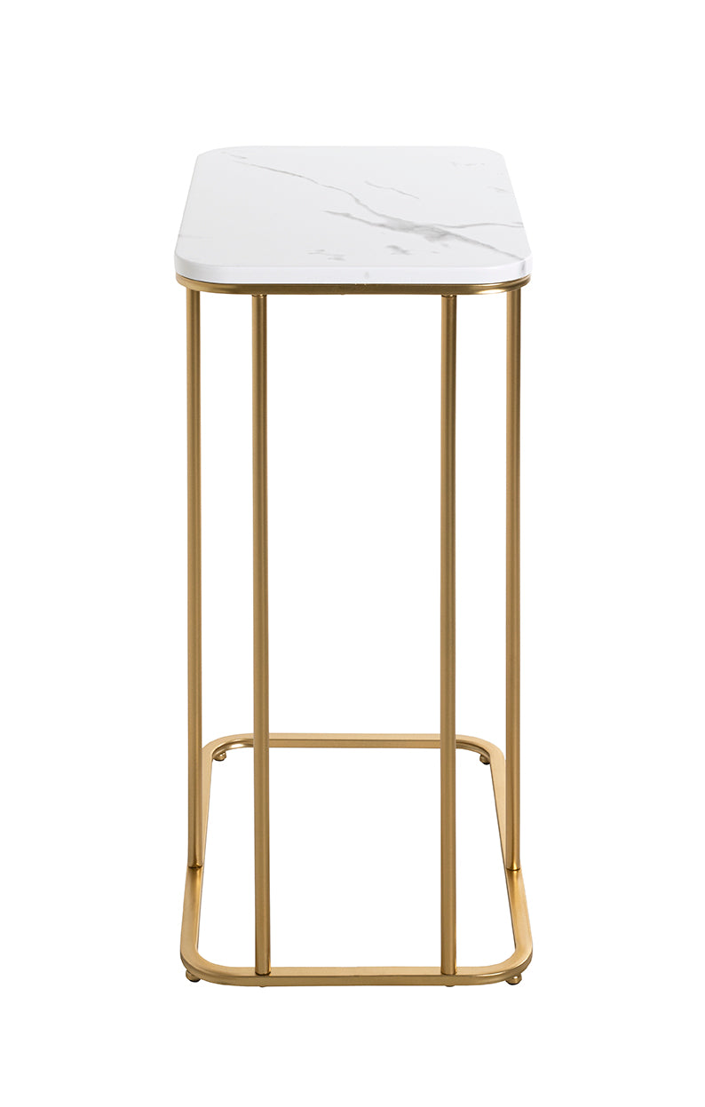 HAKU Möbel Beistelltisch aus Metall C-Gestell in Gold, Marmoroptik