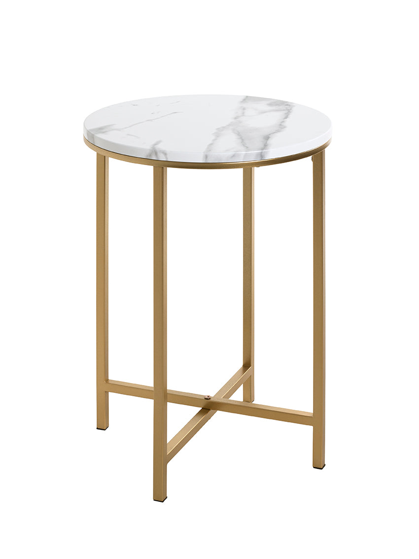 HAKU Möbel Beistelltisch aus Metall X-Gestell 39 x 53 cm in Gold, Marmoroptik