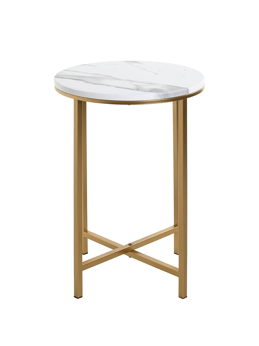 HAKU Möbel Beistelltisch aus Metall X-Gestell 39 x 53 cm in Gold, Marmoroptik