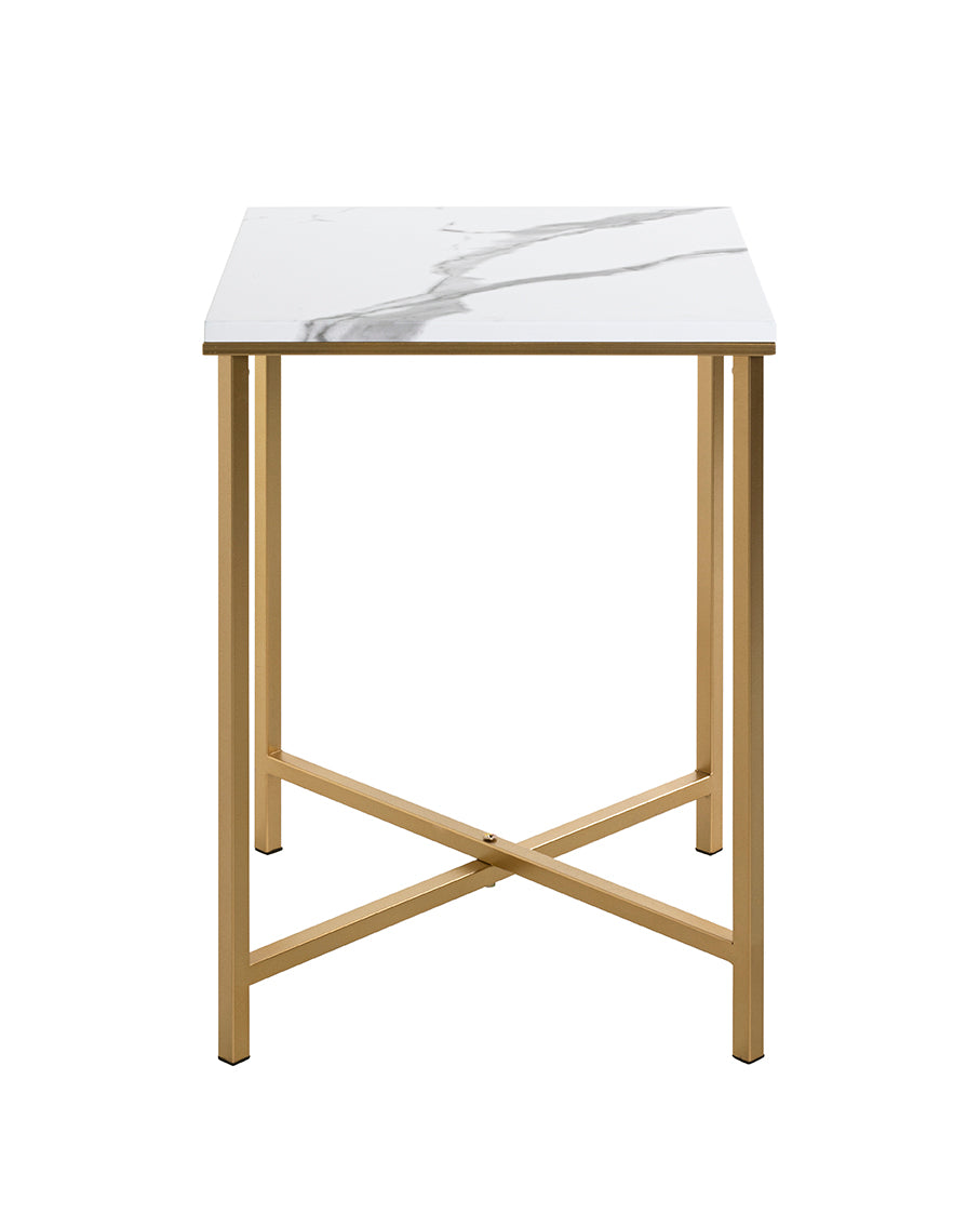 HAKU Möbel Beistelltisch aus Metall X-Gestell 39 x 39 x 55 cm in Gold, Marmoroptik
