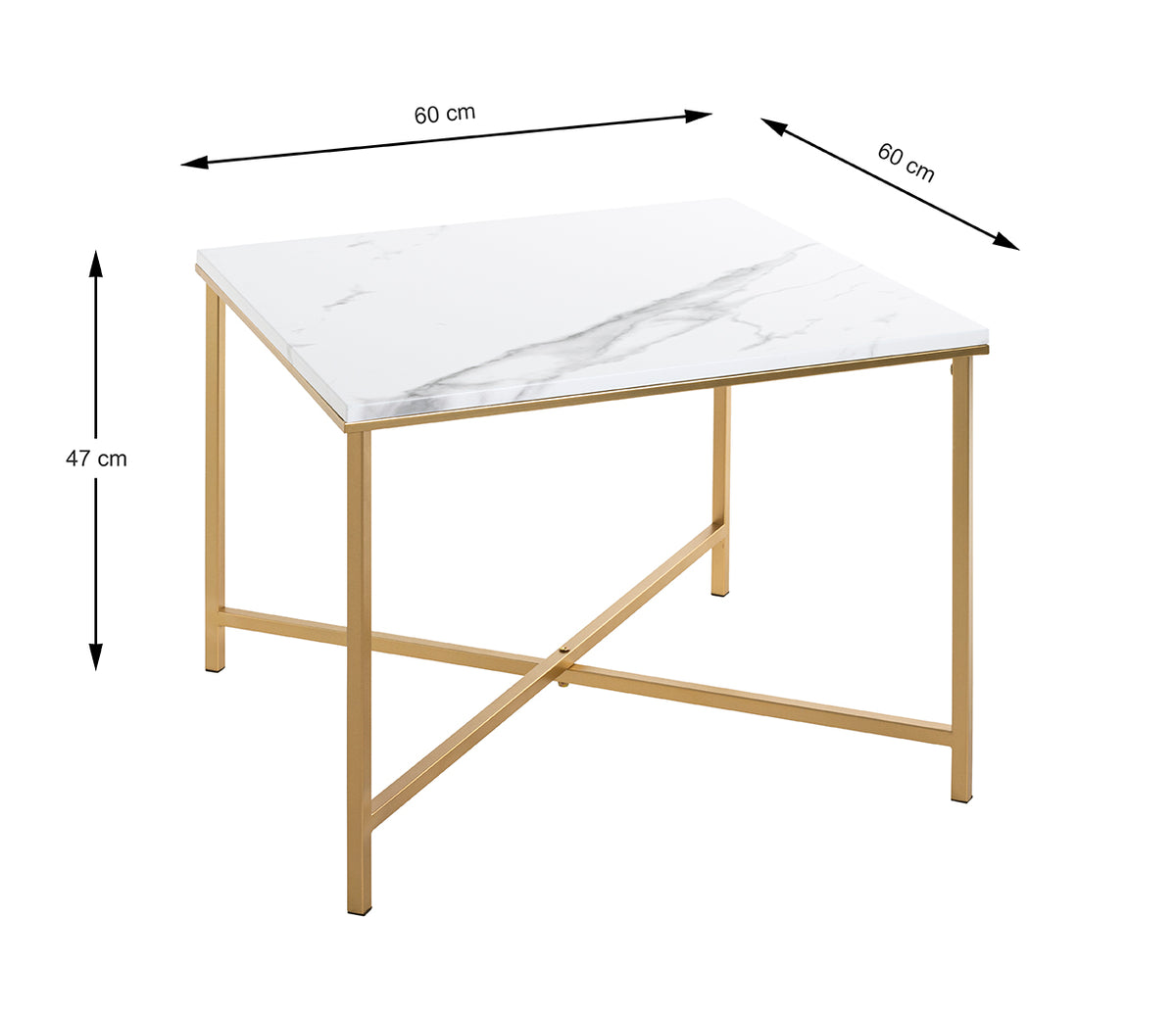 HAKU Möbel Beistelltisch aus Metall X-Gestell in Gold 60 x 60 x 47 cm