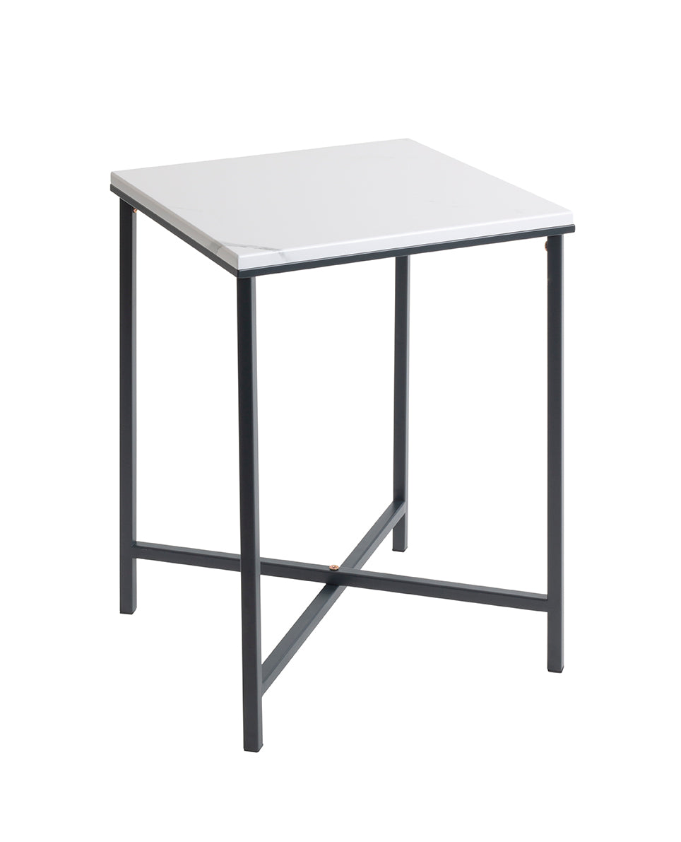 HAKU Möbel Beistelltisch aus Metall X-Gestell 39 x 39 x 55 cm in Anthrazit, Marmoroptik