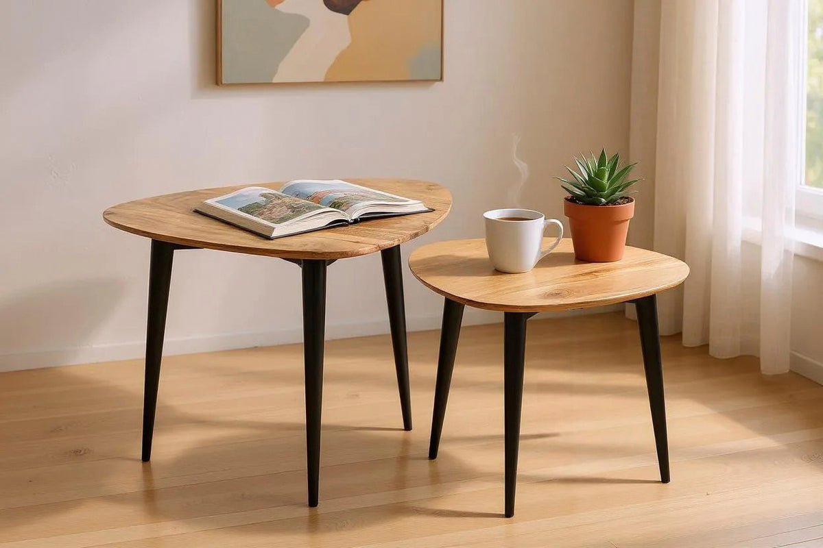 HAKU Möbel Beistelltisch aus Massivholz Schweizer Kante in Braun B 46-55 cm H 41-46 cm, 55 x 55 cm, H 46 cm