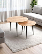 HAKU Möbel Beistelltisch aus Massivholz Schweizer Kante in Braun H 41-46 cm Ø 50-65 cm, Ø 65 cm, H 46 cm