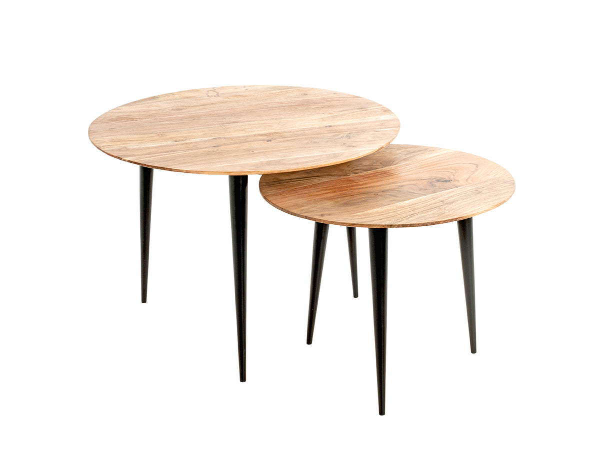 HAKU Möbel Beistelltisch aus Massivholz Schweizer Kante in Braun H 41-46 cm Ø 50-65 cm, Ø 65 cm, H 46 cm