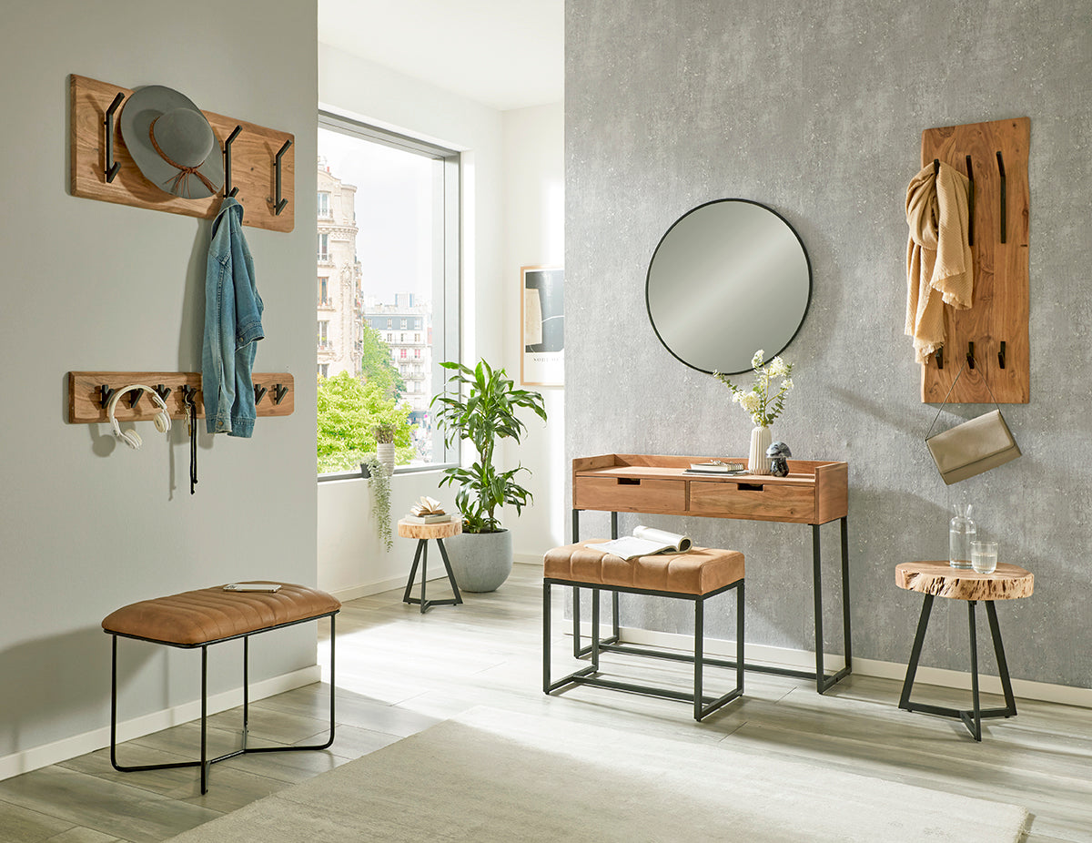 HAKU Möbel Wandgarderobe aus Massivholz Baumkante in Braun B 90 cm H 15-36 cm, 90 x 12 cm, H 36 cm