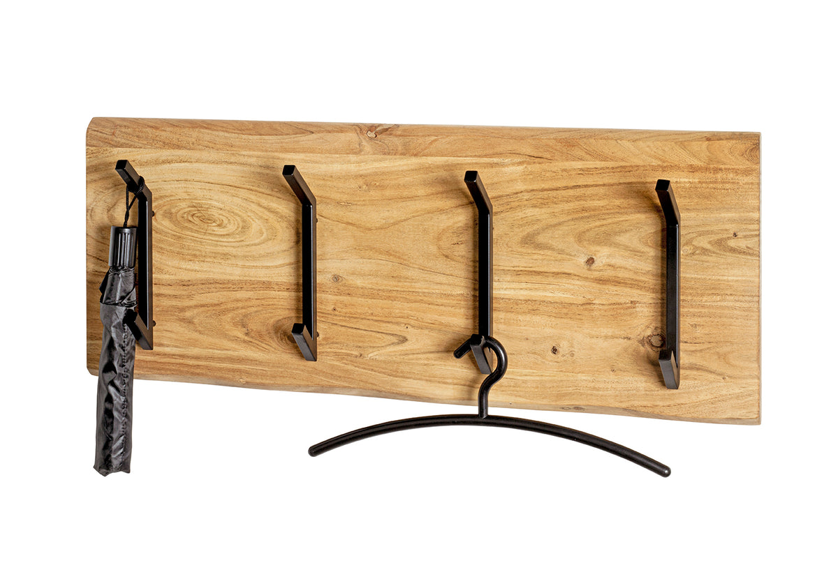 HAKU Möbel Wandgarderobe aus Massivholz Baumkante in Braun B 90 cm H 15-36 cm, 90 x 12 cm, H 36 cm