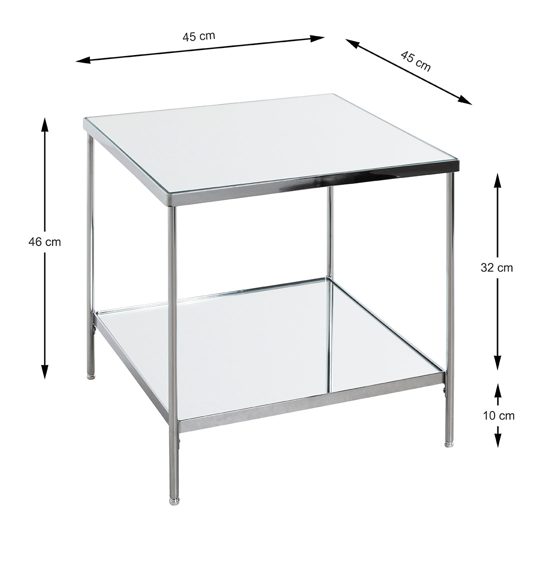 HAKU Möbel Beistelltisch aus Metall mit Spiegel 45 x 45 x 46 cm in Chrom