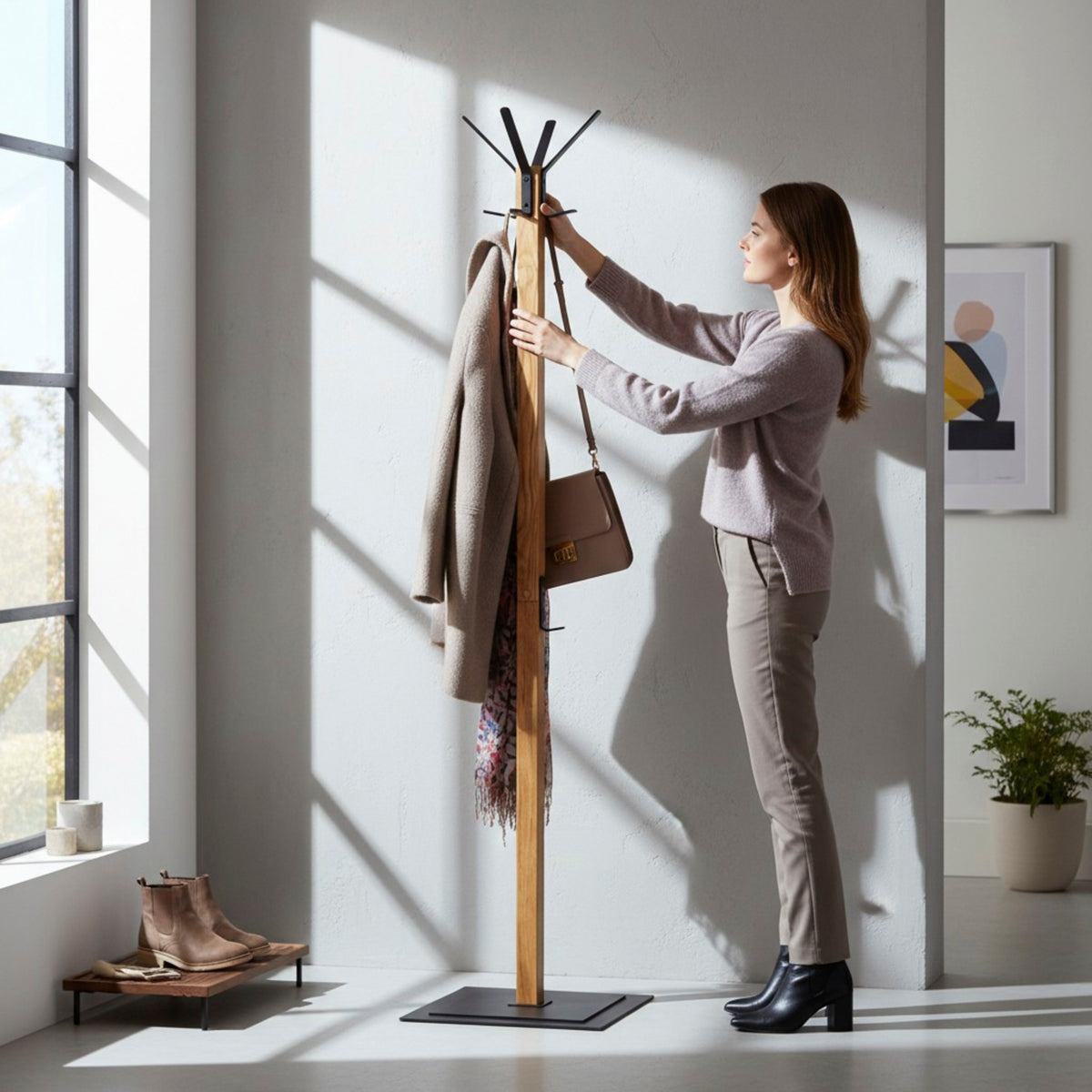HAKU Möbel Garderobenständer aus Massivholz in Braun 40 x 40 x 180 cm