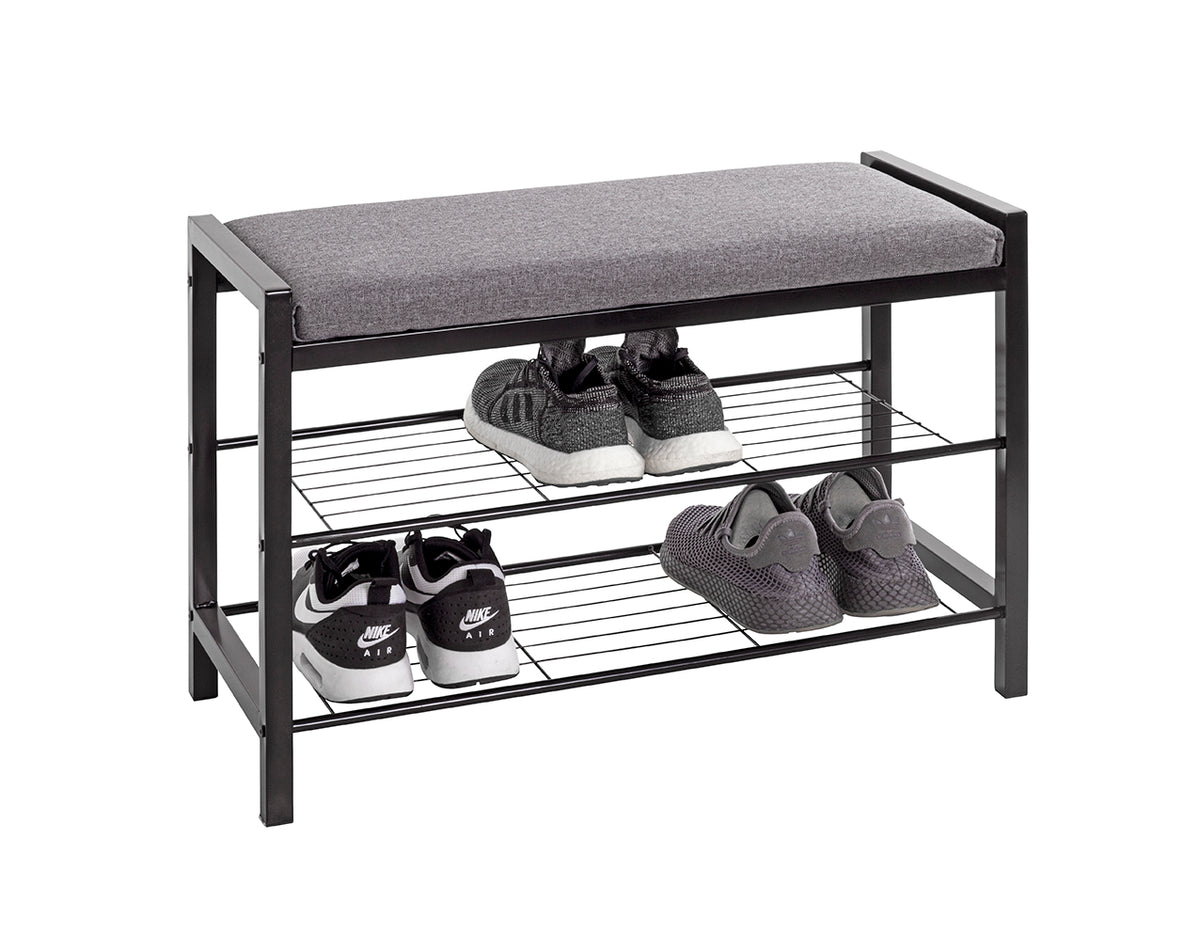 HAKU Möbel Schuhbank aus Metall gepolstert in Schwarz 75 x 32 x 50 cm