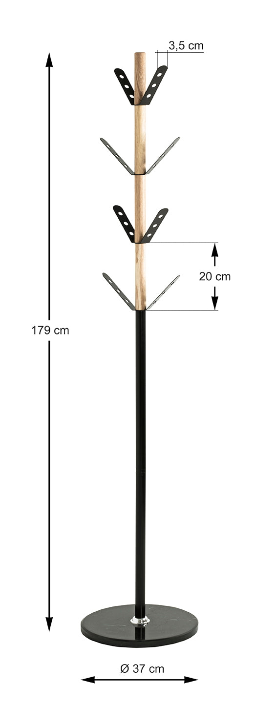 HAKU Möbel Garderobenständer aus Metall mit Marmor 37 x 179 cm in Natur, Schwarz