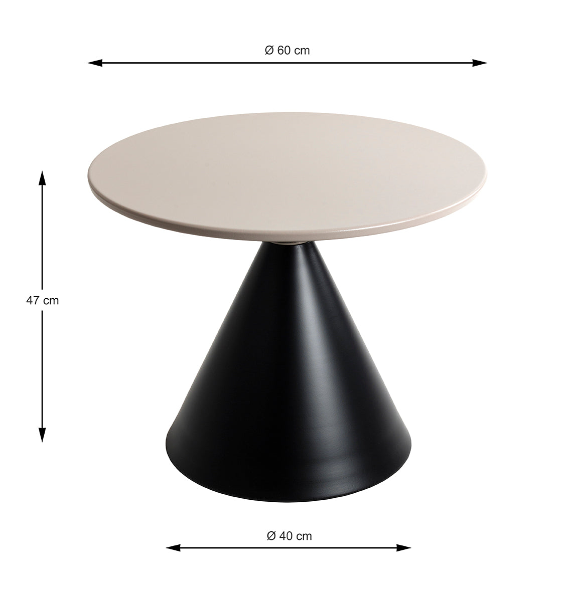 HAKU Möbel Beistelltisch aus Metall Säulenfuss in Beige, Ø 60 cm, H 47 cm
