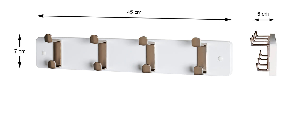 HAKU Möbel Garderobenleiste aus MDF B 45-55 cm H 7 cm, 45 x 6 cm, H 7 cm in Edelstahloptik, Weiss