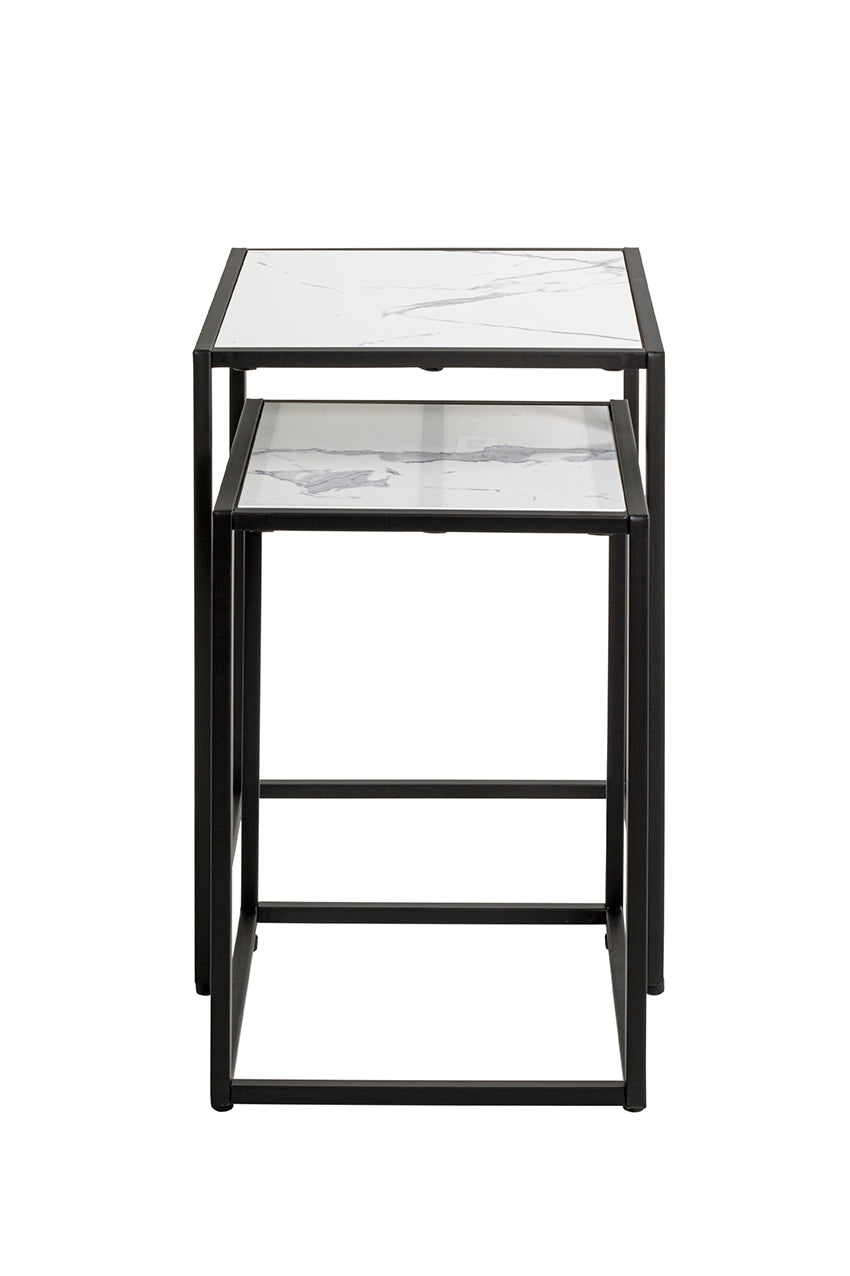 HAKU Möbel Beistelltisch aus Kunstmarmor Füsse höhenverstellbar in Schwarz, Weiss