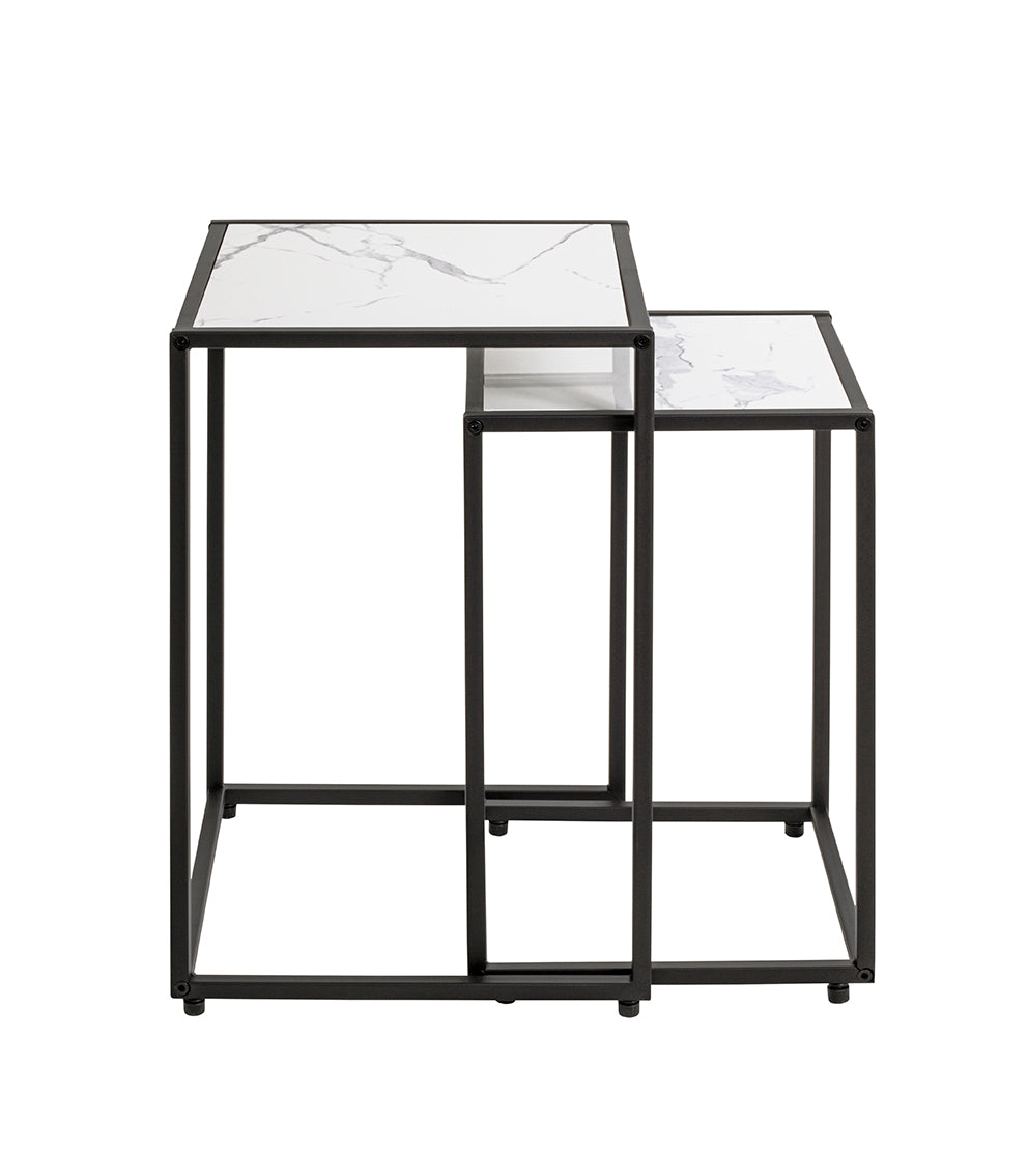 HAKU Möbel Beistelltisch aus Kunstmarmor Füsse höhenverstellbar in Schwarz, Weiss