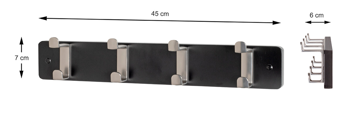 HAKU Möbel Garderobenleiste aus MDF B 45-55 cm H 7 cm, 45 x 6 cm, H 7 cm in Edelstahloptik, Schwarz
