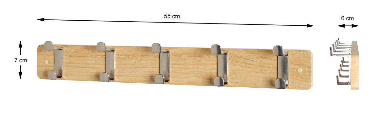 HAKU Möbel Garderobenleiste aus MDF B 45-55 cm H 7 cm, 55 x 6 cm, H 7 cm in Edelstahloptik, Eiche