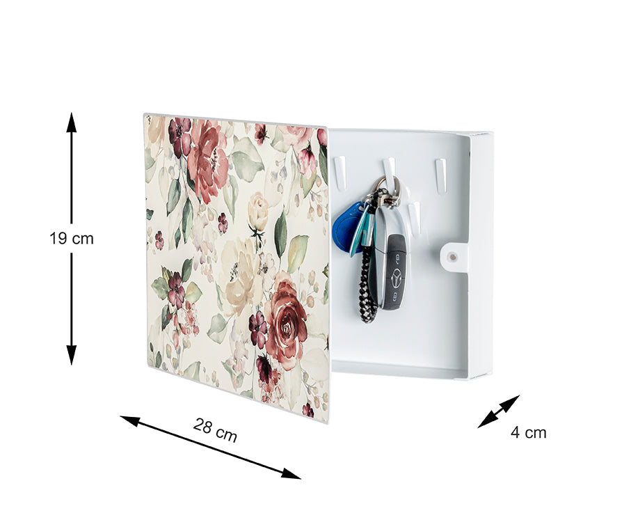 HAKU Möbel Schlüsselkasten aus Metall Motiv Floral in Weiss