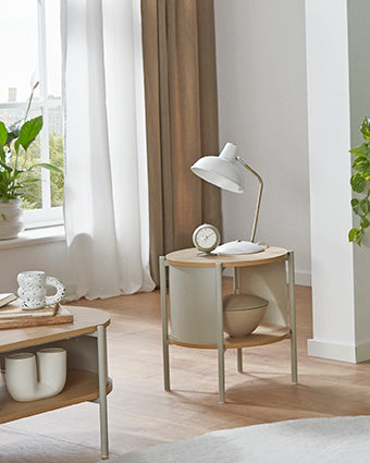 HAKU Möbel Beistelltisch aus MDF kratzbeständig in Braun H 44-60 cm Ø 44 cm, Ø 44 cm, H 44 cm in Eiche, Grau (Eiche natur, Kaschmirgrau)