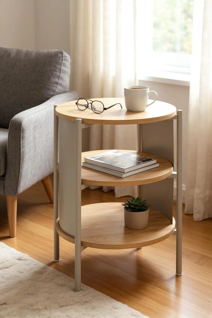 HAKU Möbel Beistelltisch aus MDF kratzbeständig in Braun H 44-60 cm Ø 44 cm, Ø 44 cm, H 60 cm in Eiche, Grau (Eiche natur, Kaschmirgrau)